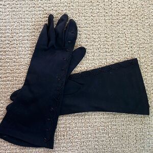 12” Vintage Gloves, Beaded, cotton/poly, unlined.